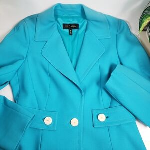 Escada Turquiose Blue w/ Big White Buttons & Belt - Coastal Beach Vintage 40/10